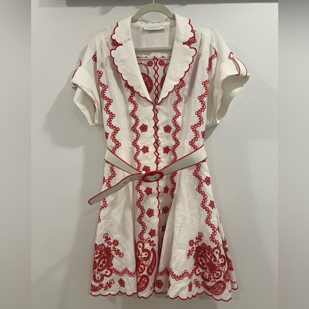 Zimmermann Lucky Embroidered Mini Dress Red Embroidery